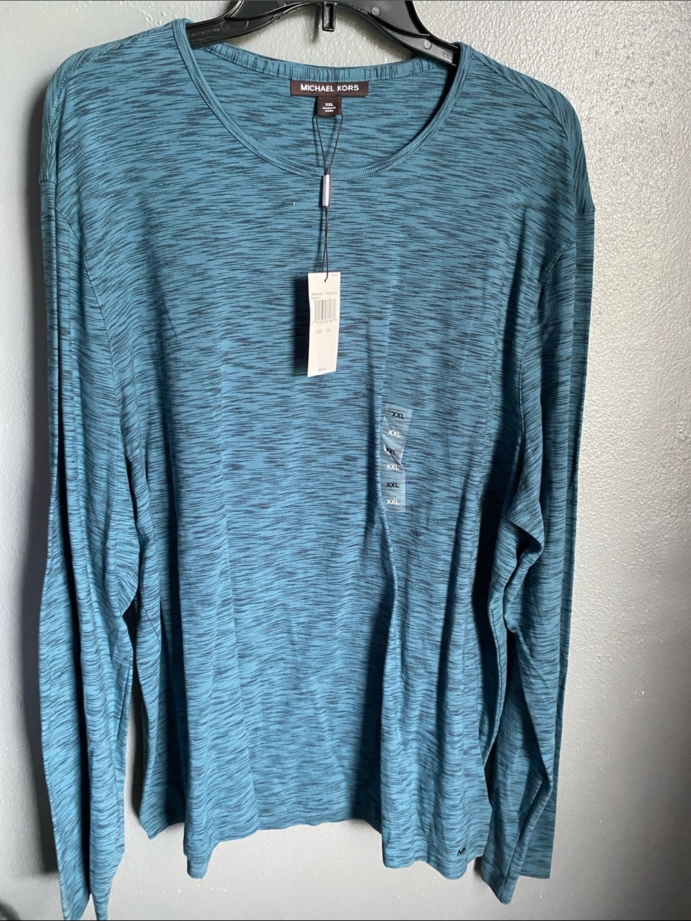 Michael Kors Men’s Teal Space-Dye Long Sleeve Tee